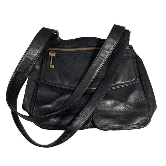 Fossil Purse Women’s Black Leather Pebble Cross-body Shoulder Bag Key Y2K VTG - Picture 2 of 16